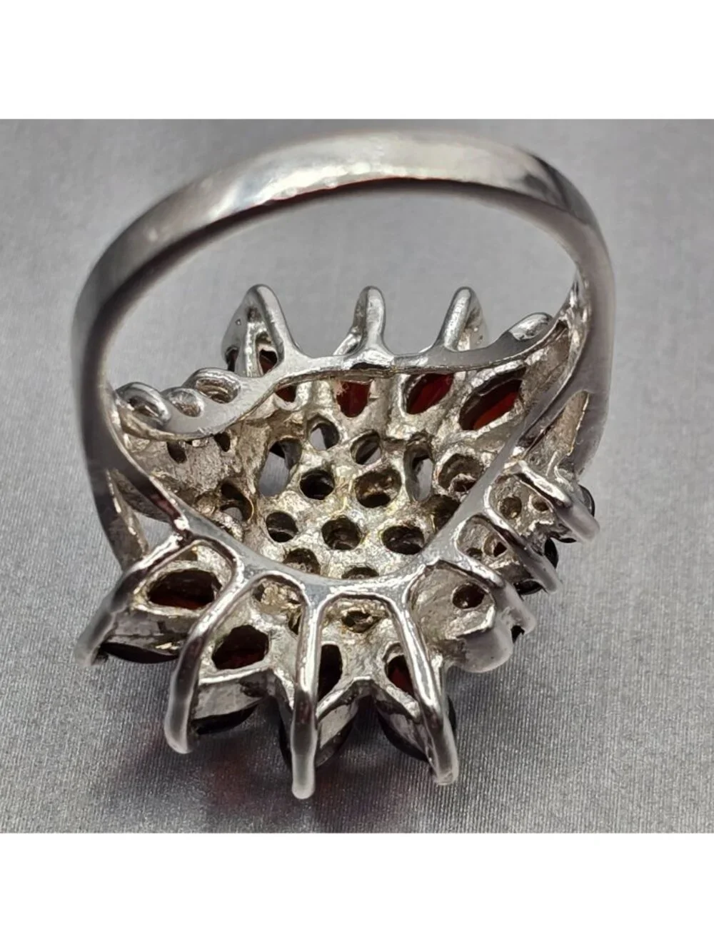 Vintage 925 Sterling Silver Garnet Cluster Cocktail Ring Size 8.5 Signed MLOF